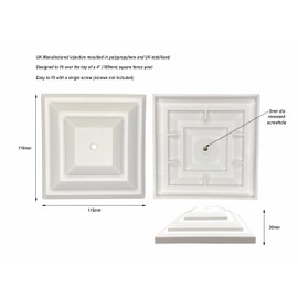 Pack of 10 White Plastic Fence Posts Caps for a 4" (100mm), Fence Post. UK Made, Rot Proof. (GT0049). Free UK Postage