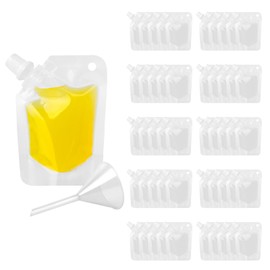 Muka 50 PCS 1.75 OZ Reusable Clear Side Spout Drink Bags, Drink Bags w/Funnel, 0.32" Spout