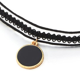 COOLSTEELANDBEYOND Gothic Victorian Black Tattoo Choker Women's Necklace with Dangling Black Enamel Circle Pendant, Black enamel, Non-applicable