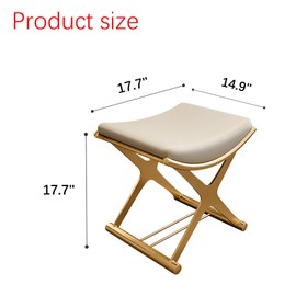 Leather Ottoman Vanity Stool with Metal X Legs - Multifunctional Modern Padded Seat Rest - 17.7*17.7*14.9"
