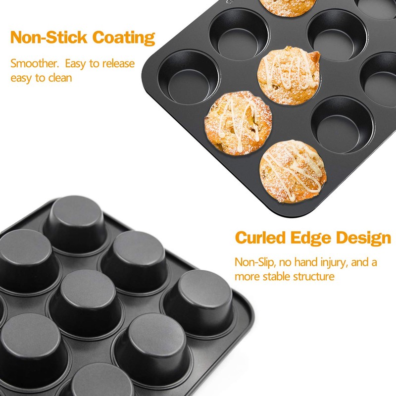 CHEFMADE 12 Cups Muffin Pan Set, 2 Packs Bakeware Non-Stick