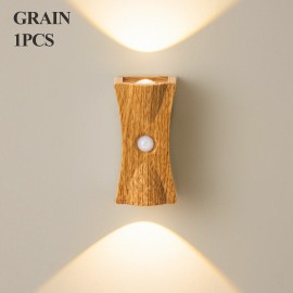 Nordic Modern Wireless Magnetic Motion Sensor Usb Rechargeable Wall Lamps Creative Smart Home Decor Bedside Led Stair Wall LightBody color: Wood, Lamp Power(W): 1, Lamp Sizes: Small