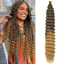 Datanala Ocean Wave Crochet Hair 30inch Deep Wave Curly Crochet Hair 1pack Deep Curly Braiding Hair Extensions Long Braids Deep wave Synthetic hair for Black Women (T27#, 30Inch,Pack of 1)