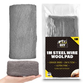 1pk Steel Wire Wool 0000 Ultra Fine - 1 Meter | Steel Wool Mice 0000 Grade | Wire Wool Mice for Cleaning & Closing Small Holes | Fine Wire Wool for Metal | 0000 Steel Wool for Rodent Control | Wood