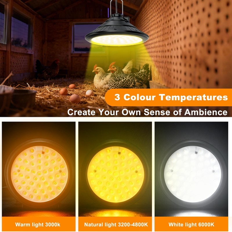 2-Pack Solar Chicken Coop Light with Timer, Barn Light for