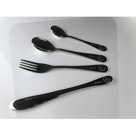 Kiddi-Media Children's Cutlery Set with Name Engraving and Zodiac Sign / 4 Pieces (All 4 Engraved with Name) / Stainless Steel / Engraving in Attractive Writing