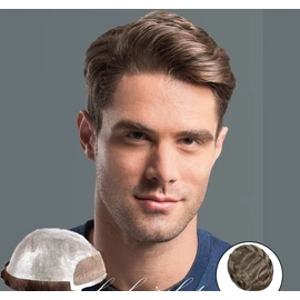 Amiable- Peluquín para hombres, piel fina y suave de poliuretano con encaje frontal de 1,5 pulgadas, gorro de piel de 8 x 10 pulgadas y 0,06 mm, postizos de repuesto de cabello humano virgen europeo p