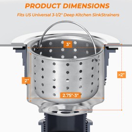 Deep Sink Strainer Basket – Fits Standard 3-1/2" Kitchen Drains – Stainless Steel Removable Strainer with 30 Disposable Mesh Bags – Makes Cleaning Food Debris Quick & Easy