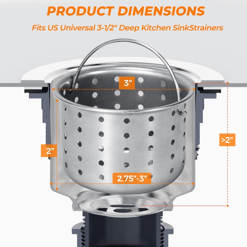 Deep Sink Strainer Basket – Fits Standard 3-1/2" Kitchen Drains