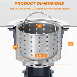 Deep Sink Strainer Basket – Fits Standard 3-1/2" Kitchen Drains – Stainless Steel Removable Strainer with 30 Disposable Mesh Bags – Makes Cleaning Food Debris Quick & Easy
