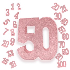 Pink Number 50 Glitter Table Centrepiece,8" Glitter Pink 50th for Table Decorations,Standing Marquee Digit 0 1 2 3 4 5 6 7 8 9-100 for Birthday Tables Decor Wedding Festival Xmas Gifts Party Supplies