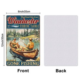 GLOBLELAND "Winchester Fishing Tackle" Tin Sign Fishing Metal Tin Sign Metal Vintage Sign 12×8inch Funny Wall Decor Tin Signs for Home Farm Bar Coffee Shop Club Decoration