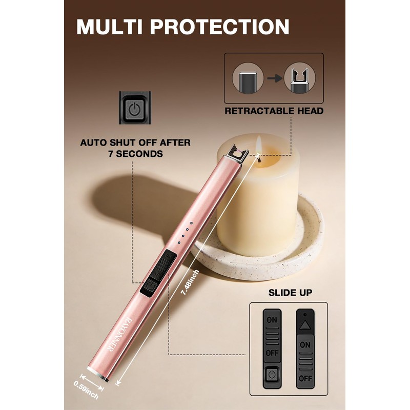RAYONNER Electric Candle Lighter with Safety Switch Rechargeable Flameless Plasma