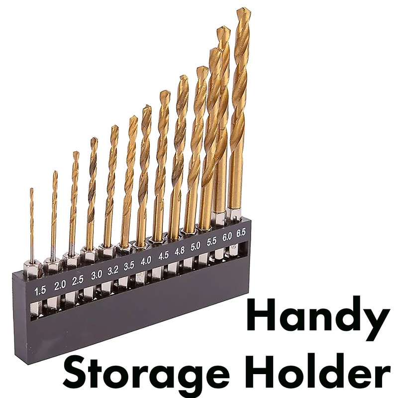 13 Titanium Coated Drill Bit Set - 1/4" Hex Shafts,