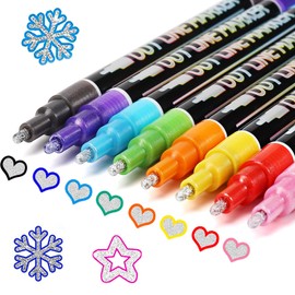 Shimmer Markers Double Line Outline: 20 Colors Metallic Glitter Pen Set Super Squiggles Sparkle Kid Age 4 8 10 12 24 Christmas Gift Cool Dazzles Dazzlers Self Sparkly Doodle Supplies Craft Girl