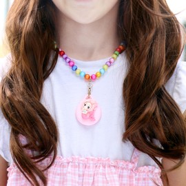 XEEWEN 2 Pack for Airtag Necklace Holder for Kids, Cute Kawaii Beaded Necklace Case for Girls (Mermaid-Unicorn)