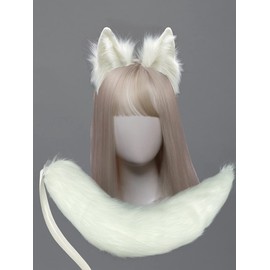 Agymo Oversize White Fox Ears Tail and Paws Set, Furry Ears Headbands,Wolf Gifts for Women Men Teen Girls