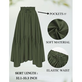 Summer Skirts for Women Elastic Waist Long Skirt Renaissance Skirt with Pockets Army Green 2XL