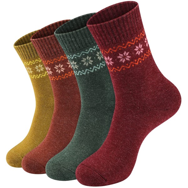NinetoFiveLife Pack of 4 Winter Warm Thick Wool Socks Women
