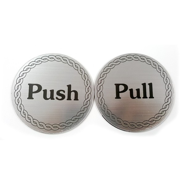 Push Pull Sign Round Rope Design (Brushed Silver)