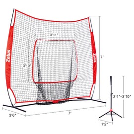 ZELUS 7x7ft Baseball Softball Practice Net | Portable Baseball Net with Tee, 2.8" 16oz Weighted Baseball and Carry Bag for Batting Hitting and Pitching