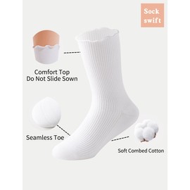 Sockswift Little Girls Ruffle Crew Socks White Cotton Dress Socks Breathable Knit Frilly Ankle Socks 4-6 Years 6 Pairs