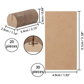 BELLE VOUS 20 Pack Place Card Holders - Rustic Wooden Stands with 30 Place Cards - for Table Number, Name Card, Birthdays/Wedding Table Sign, Party Decoration, Photos/Pictures, and Memo/Note Clip