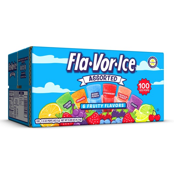 Fla-Vor-Ice Popsicle Variety Pack of 1.5 Oz Freezer Bars, Assorted Flavors, 100 Count