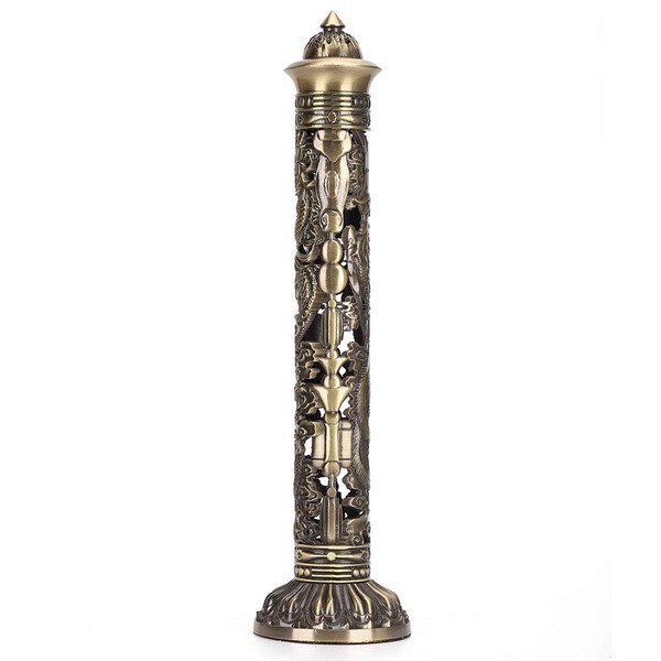 Incense Burner, Bronze Dragon Phoenix Sculpture Vertical Metal Incense Stick Burner for Tea Room Decoration, 28 cm