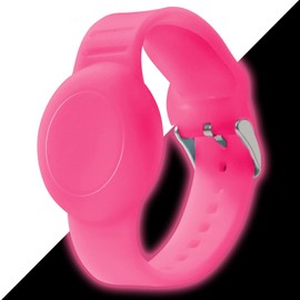 Foweroty AirTag Bracelet for Kids, Waterproof Cute Print Air tag Holder for Kids with Soft Silicone Full Coverage Anti-Lost Hidden Airtag Wristband Accessories for Child, Luminous Pink