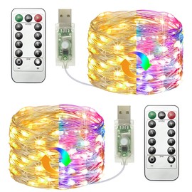litogo Fairy Lights Dimmable[2 Packs], 39FT 120LED USB String Lights with Remote Control, 8 Modes Timing Twinkle Lights for Christmas Bedroom Indoor Home Room Decor[Warm White+Multi Color]