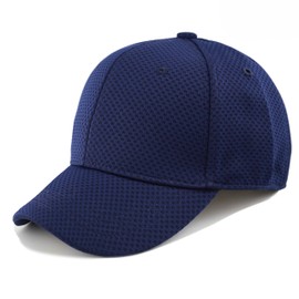 Men's Curved Brim Stretch Fit Mesh 6 Panel Fitted Cap (L/XL, Navy)