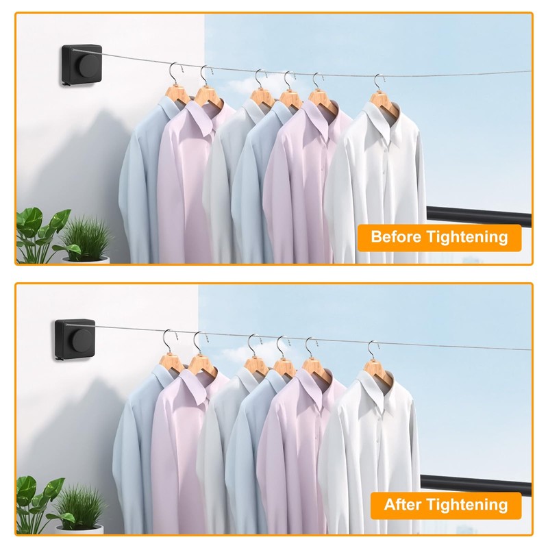 Retractable Washing Line, 15.7ft Retractable Clothes Line Indoor, Wall Mounted