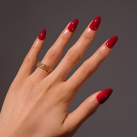 Bordeaux Red Press on Nails | Short Almond Fake Nails,Solid Color Acrylic Nails, Full Cover Glossy Glue on Nails,Reusable False Nails,Suitable for Women 15 Sizes -30Pcs (with glue)