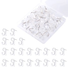 KINBOM 50 Pieces Picture Hanging Hooks, Plastic Wall Hooks Push Pins Hooks for Cork Board Photo Calendar (Transparent)