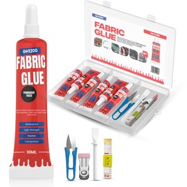 Liquid Stitch Fabric Glue Permanent (10 ML x 6), Fabric Glue for Clothing Permanent Washable for Rhinestones, Patches, Clothes, Denim, Leather, Polyester, Fabrics, Doll Repair, Flannel, Cotton & More