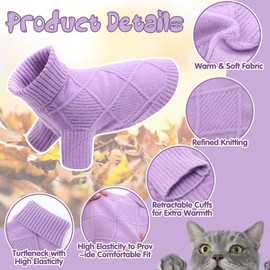 EMUST Cat Sweater, Elastic Extra Small Dog Sweater with Sleeve for Fall & Winter, Warm Puppy Sweaters for Small Dogs for Holiday, Purple XS