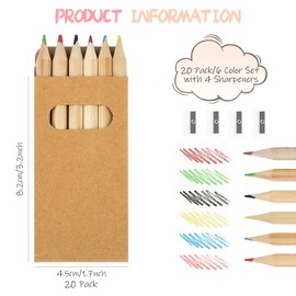 Deepton Colouring Pencils Set, 20 Packs Small Colouring Pencils Each with 6 Colouring Pencils, 120 Multicoloured Wooden Pencils with 4 Sharpeners, Children's Colouring Pencils for Art Drawing,