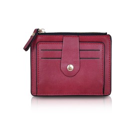 AfitLulu Ladies Purse Credit Card Wallet for Women with 8 Card Slots and ID Window, Credit Card Holder Wallet Thin Small Purses for Women, Women Wallets Leather Card Holder with Coin Purse (Red)