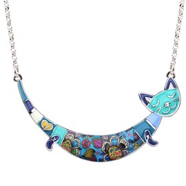 BONSNY Statement Enamel Alloy Cat Necklaces Pendant for Women Jewelry Gift Charms Original Design (Blue)