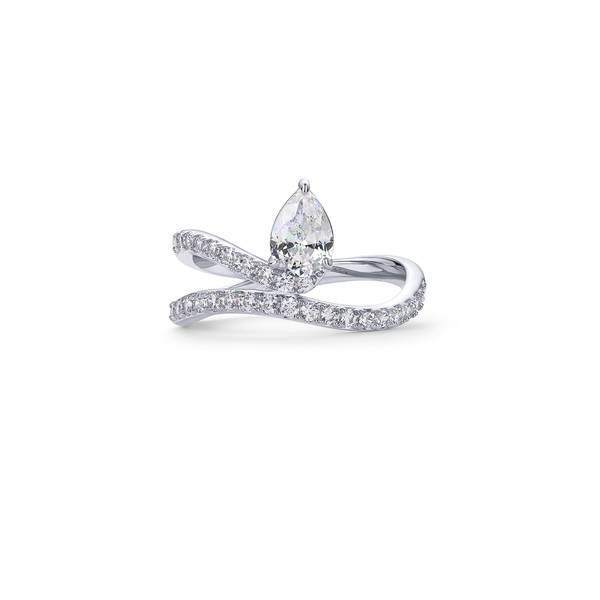 PAVOI Rhodium Plated Pear Wavy Engagement Ring for Women -