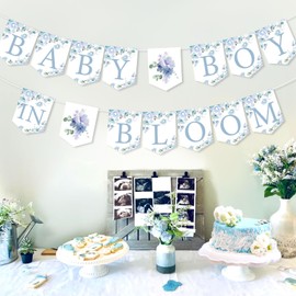 Wonmelody Baby in Bloom Baby Shower Decor Boy with Baby in Bloom Banner Flower Decor Baby in Bloom Baby Shower Decoration Blue Welcome Baby Decorations for Blue Floral Baby Shower Newborn Party