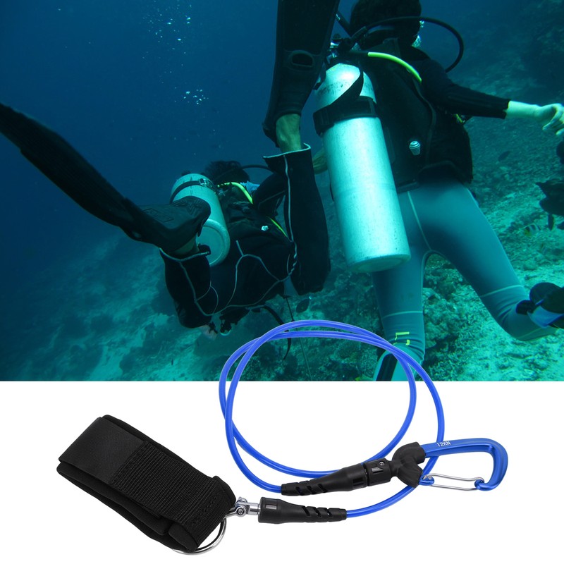 Freediving Lanyard Leash Diving Safety Rope Cable with Wristband Carabiner