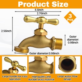 Rossesay 3 Pcs Irrigation Hose Bibb, 3/4 Inch Mip and Mht Connection, Brass Hose Faucet, Outdoor Garden Hoses Spigot for Irrigation Applications Only