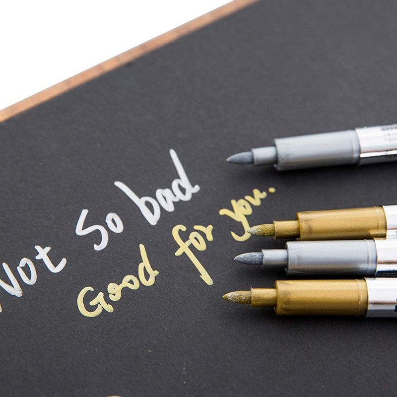 MyLifeUNIT Metallic Marker Pens, 6-Pack Metallic Gold Silver Permanent Markers,