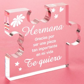 Funnli Sisters Gifts from Sister in Spanish Acrylic Puzzle Plaque - Regalos para Hermana 3.35 x 2.76 Inch Desk Decorations - Spanish Sister Birthday Gift Ideas, Mothers Day Gifts for Sister Spanish