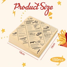 Forbabe 150 Stück Burger Papier Dickes, 18x18cm Burger Tüten Deli Papierblätter, Sandwich Papier, Wasserdicht und Öl Burgerpapier, Dönertüten Pommes für Korb, für Sandwich Pommes Frites