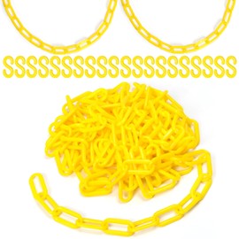 Wokape 1Pcs 5M x 6mm/ 16.5 Ft x 0.23 Inch Yellow Plastic Chain, Safety Chain Barrier with 20 Connector Hooks for Crowd Control Traffic Control Parking Space Management