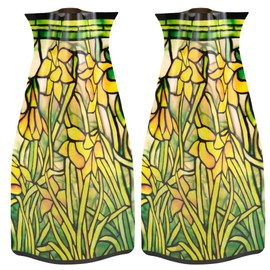 MODGY Collapsible and Expandable Flower Vase Plastic Decorative Modern Vases for Flowers Centerpieces Dining Table Decor Living Room, Louis C. Tiffany Daffodils Pack of 2