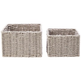 Zeller 18097 Storage Baskets 16 x 16 x 11 cm Set of 2 Paper Wicker, grey, 16x16x11 cm